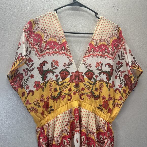 UMGEE Dress SZ M Yellow Deep V-Neck  Cottagecore Boho Peasant Spanish Festival - Picture 9 of 10